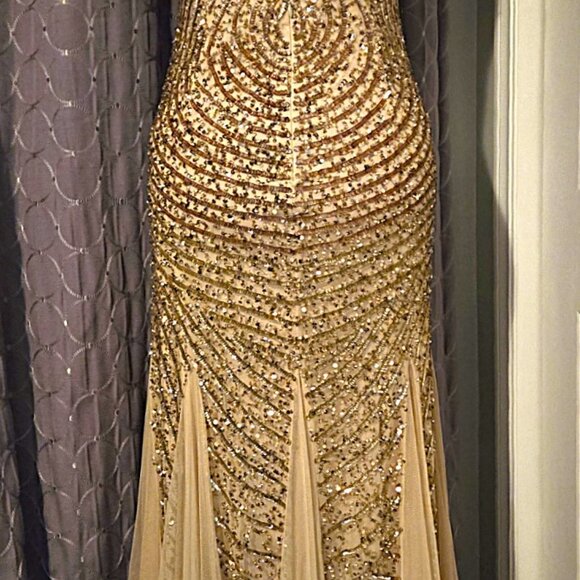 Aiden Mattox Luxurious Gold Beaded Gown - Picture 7 of 10